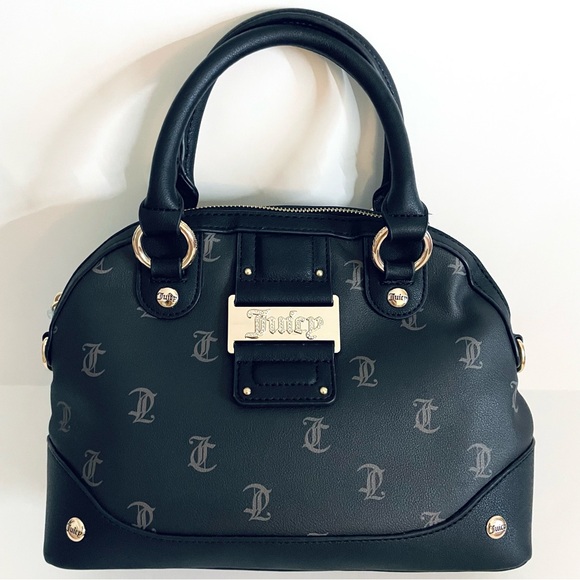 JUICY COUTURE Glam Black & Gold Monogram Y2K Dome Satchel Handbag - Picture 1 of 7
